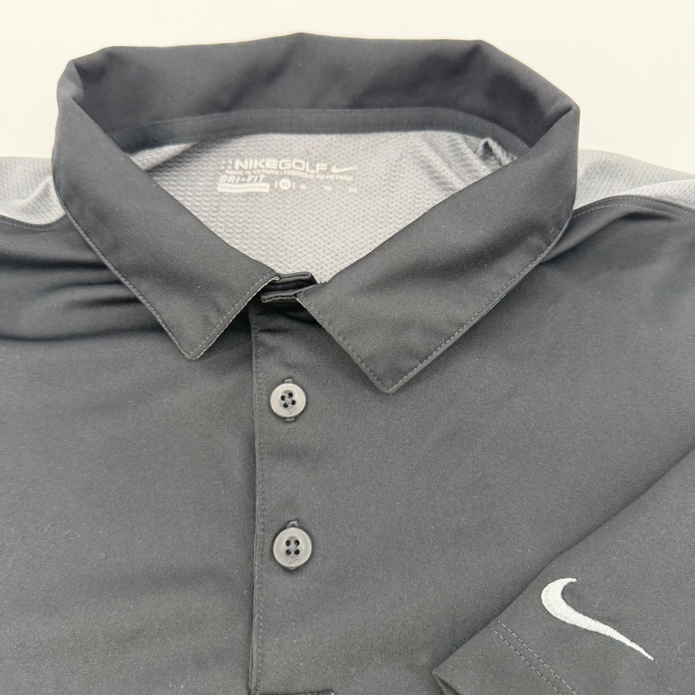 Nike Golf Polo Shirt Mens‎ XL Black Gray Dri-FIT Colorblock Mesh Athletic Top